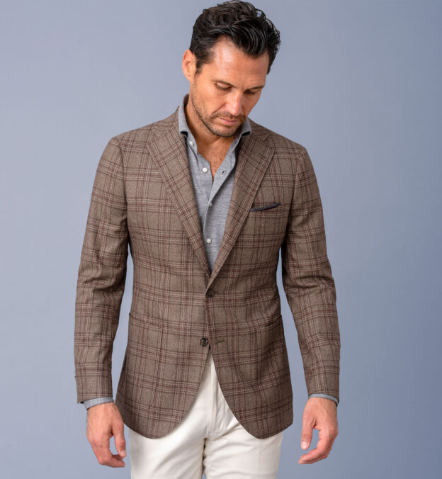 Bedford Mocha Plaid Lightweight Wool Jacket - Custom Fit Tailored Clothing
