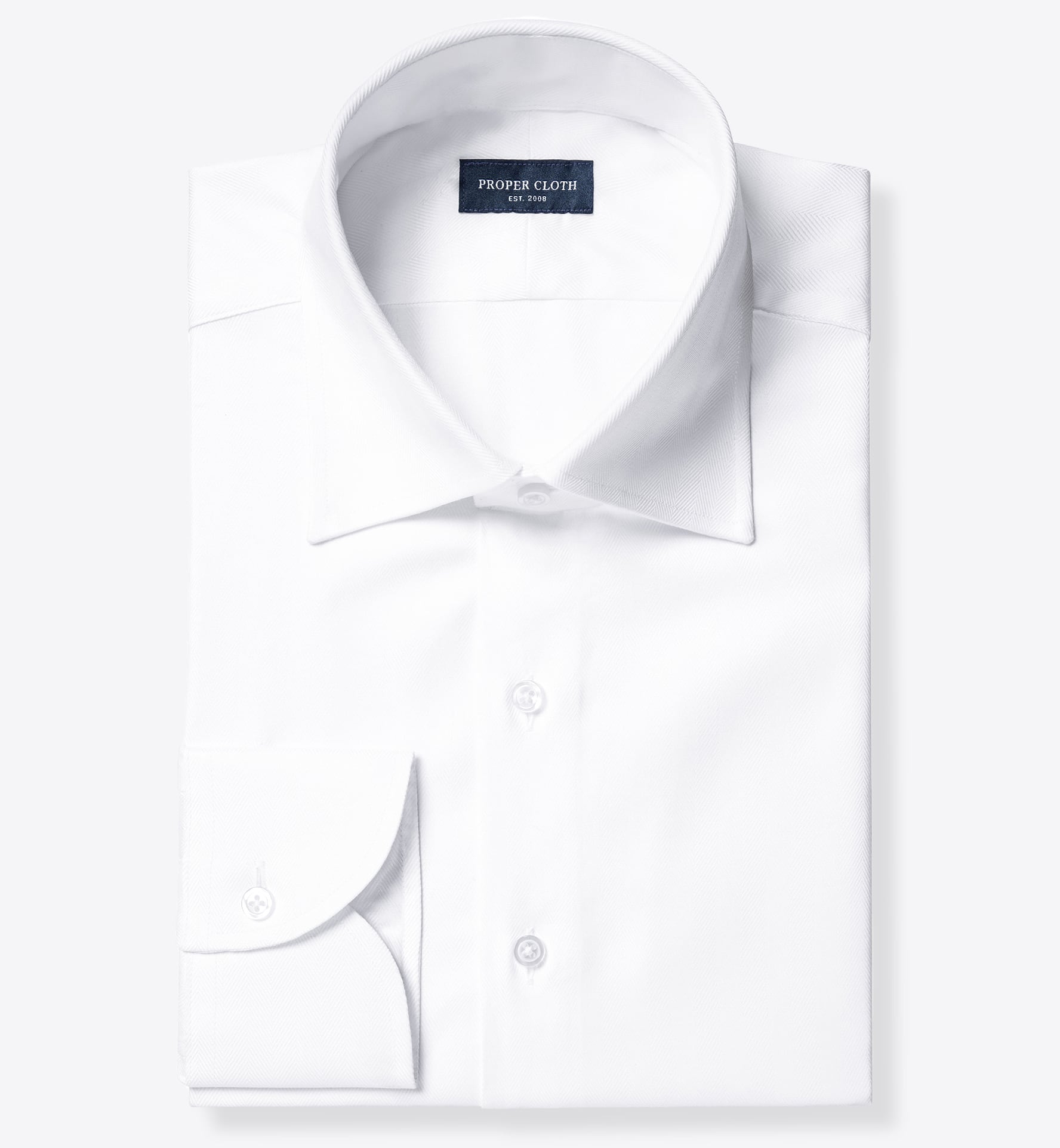 120s White Royal Herringbone Shirt