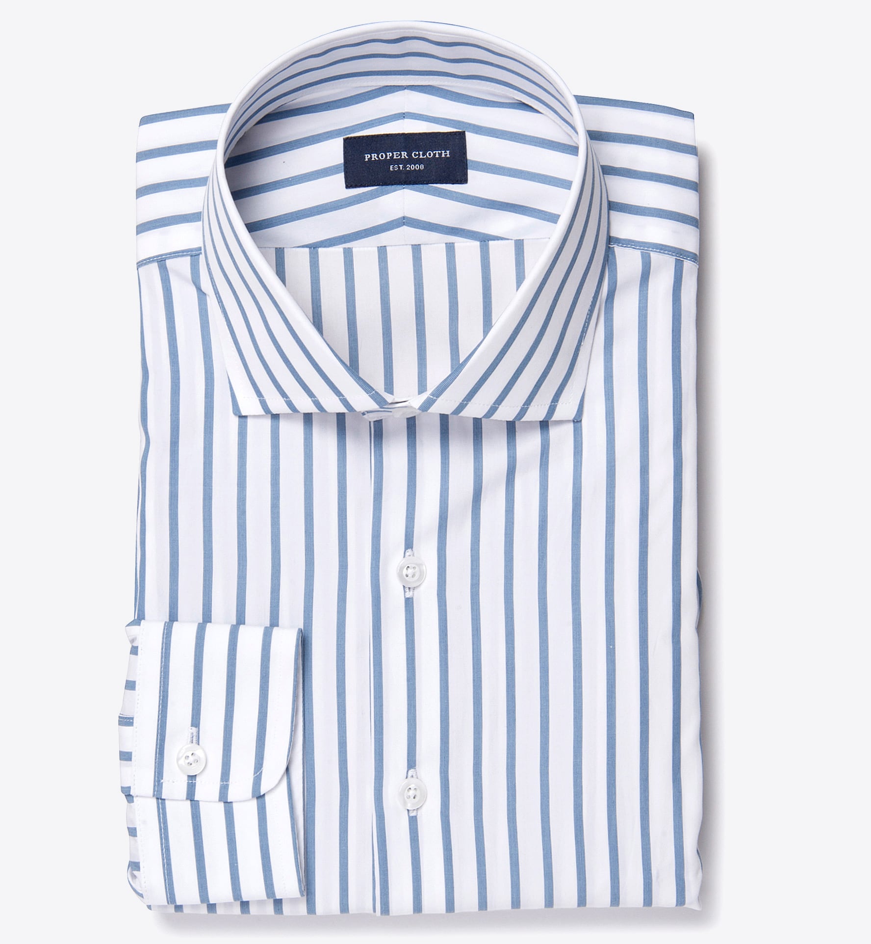 Canclini Slate Blue Wide Stripe Men's Dress Shirt by Proper Cloth