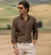 Leomaster Washed Chestnut and Sienna Plaid Linen Shirt Thumbnail 2