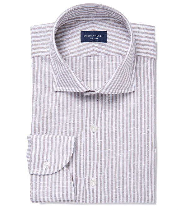 Canclini Taupe Slub Stripe Tailor Made Shirt Shirt by Proper Cloth