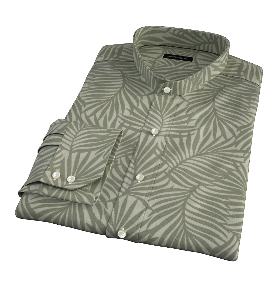Sage Cotton and Linen Leaf Print Shirt