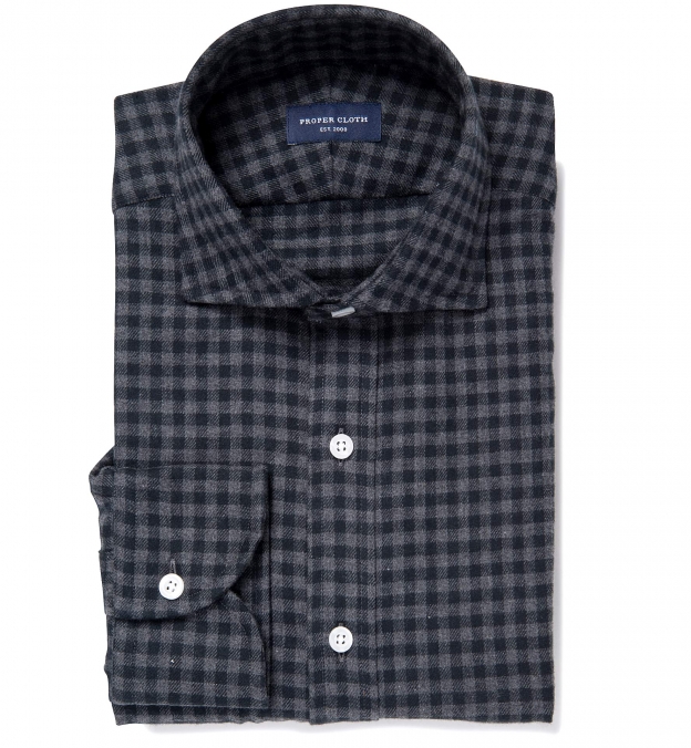 Canclini Small Grey Tonal Gingham Beacon Flannel Tailor Made Shirt ...