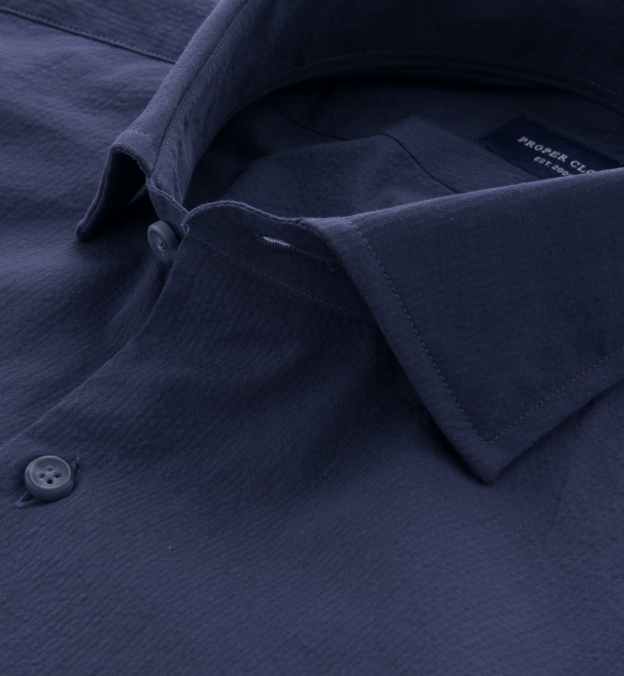 Navy Micro Seersucker Fitted Dress Shirt by Proper Cloth