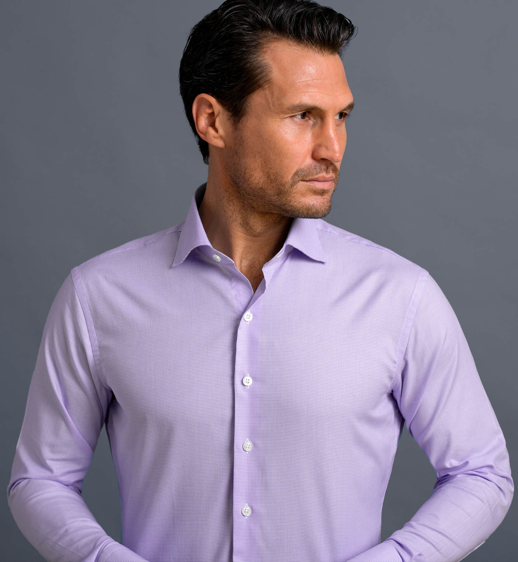 Mayfair Wrinkle-Resistant Lavender Houndstooth Tailor Made Shirt by ...