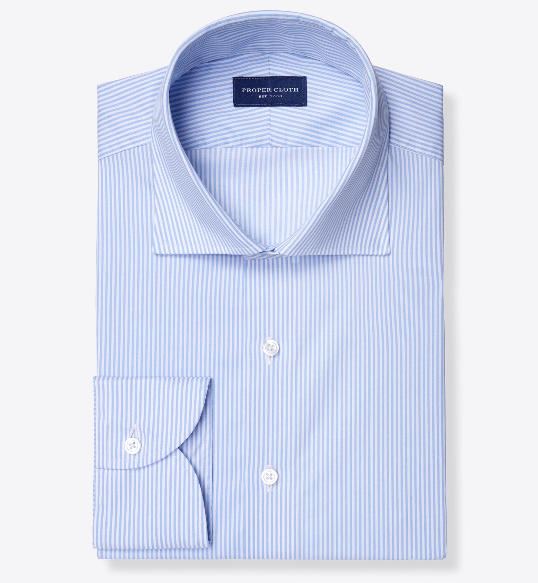 Thomas Mason Wrinkle-Resistant Light Blue Stripe Fitted Shirt