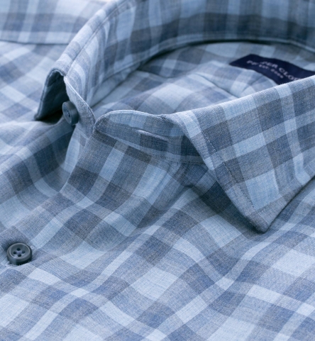 Bleecker Light Blue and Grey Melange Large Plaid Dress Shirt by Proper Cloth