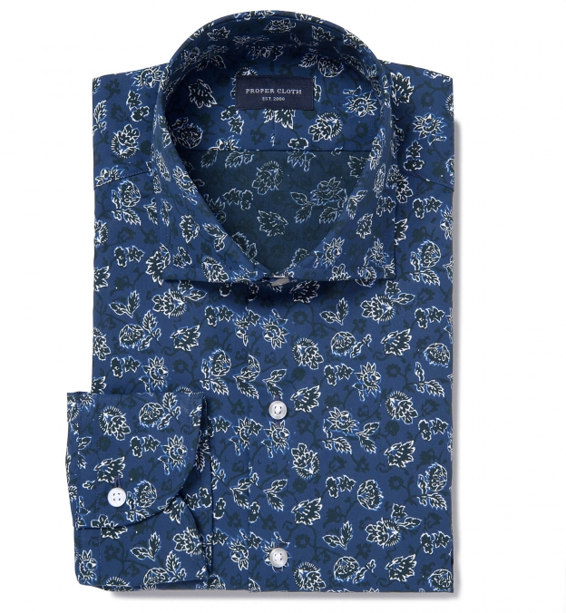 Albini Vintage Navy Floral Print Men's Dress Shirt Shirt by Proper Cloth