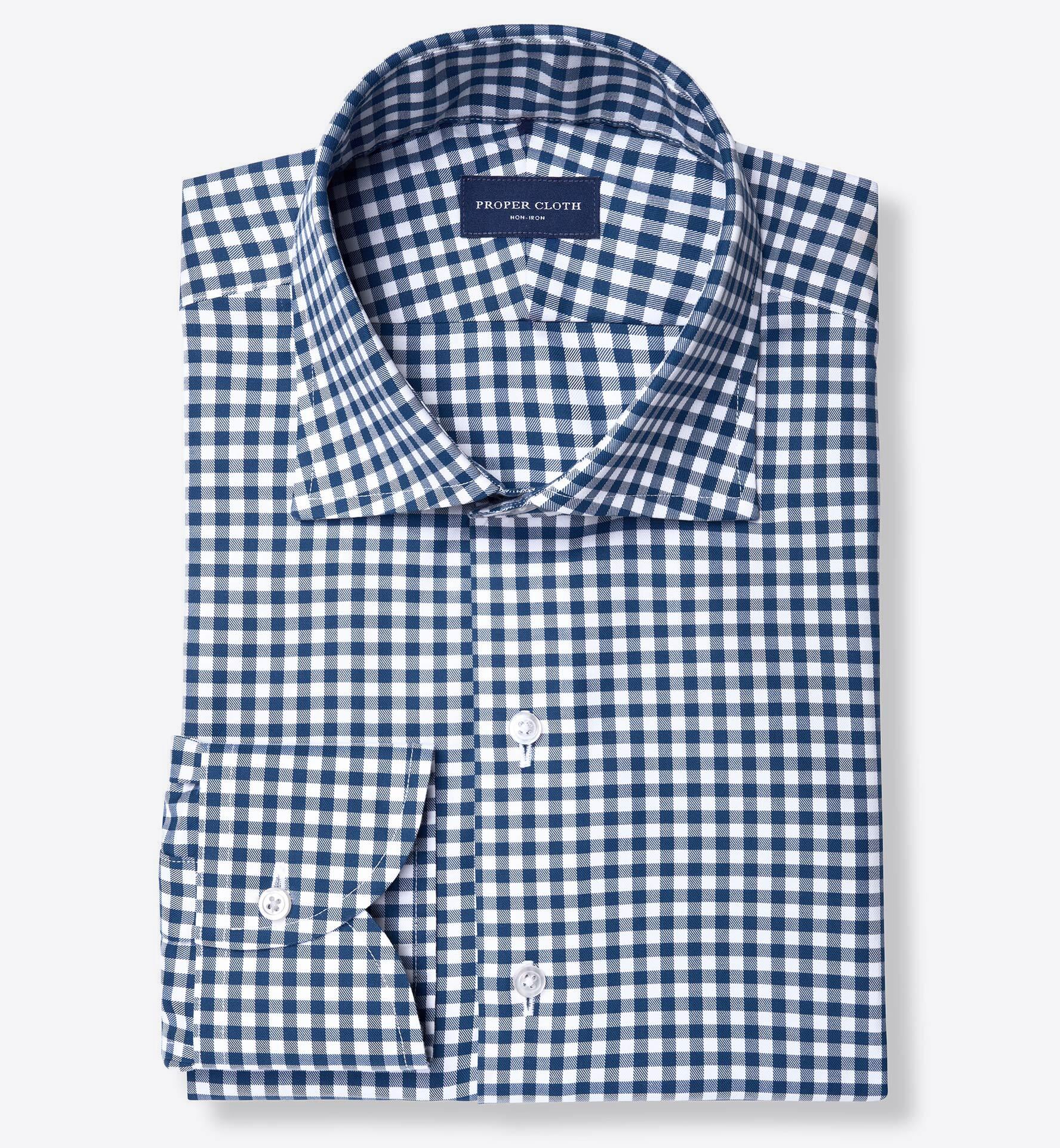 Non-Iron Supima Navy Blue Gingham Dress Shirt Shirt by Proper