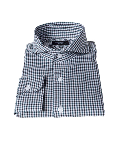 Green and Black Gingham Twill Fitted Dress Shirt 