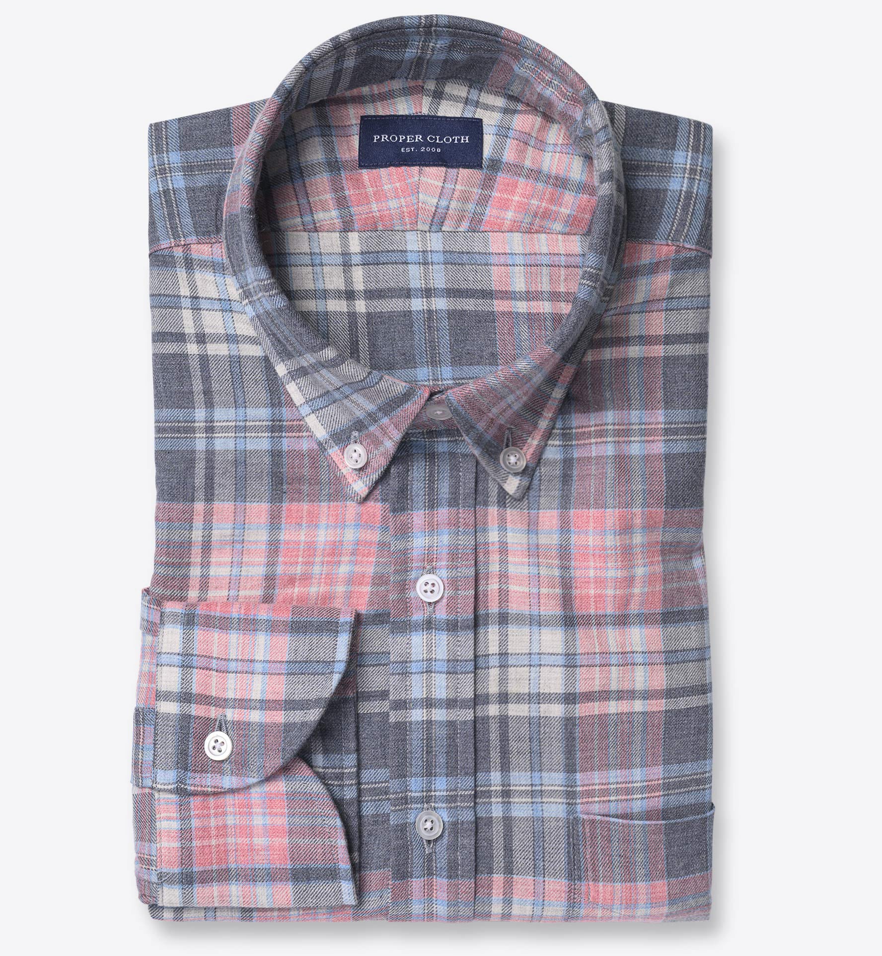 The Satoyama Flannel Button Down in Sky and Pink Melange Plaid