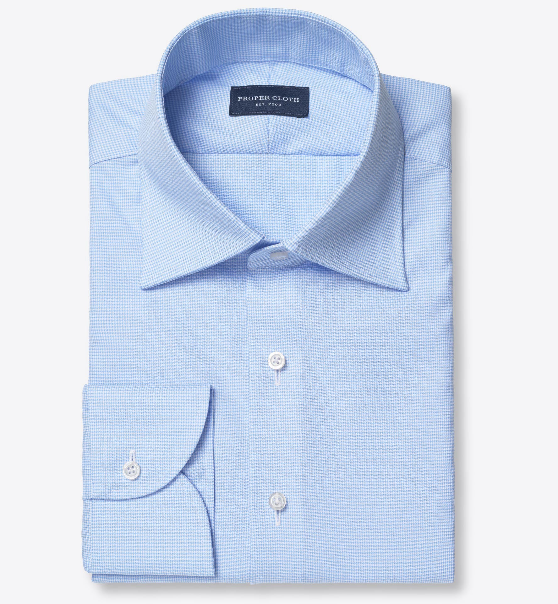 Mayfair Wrinkle-Resistant Light Blue Houndstooth Shirt by Proper Cloth