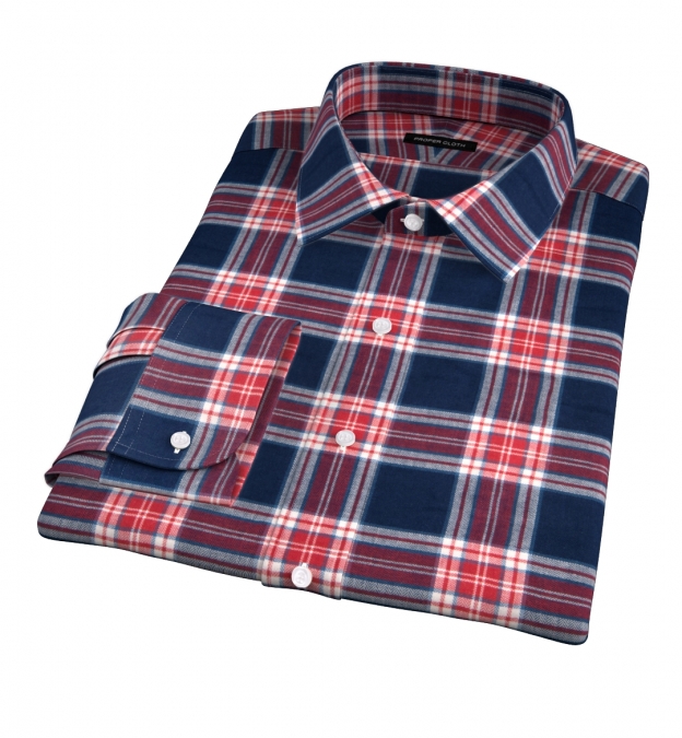 Japanese Red and Blue Puckered Herringbone Plaid Custom Dress Shirt ...