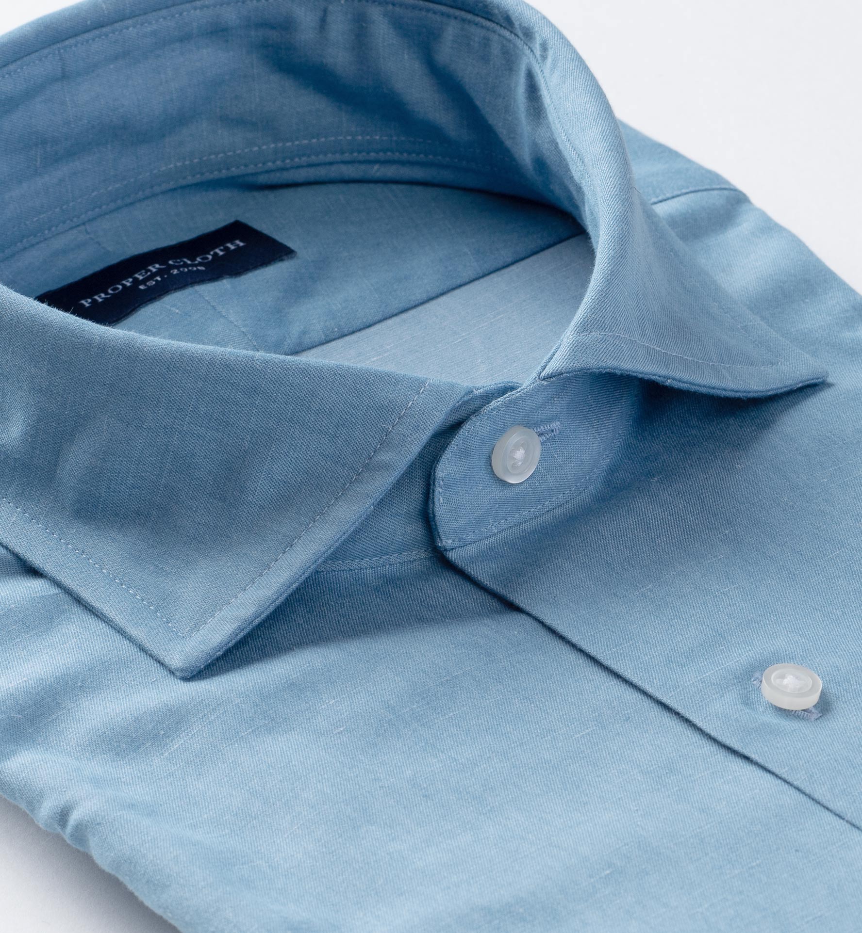 Monti Light Blue Cotton Linen Denim Fitted Dress Shirt by Proper Cloth