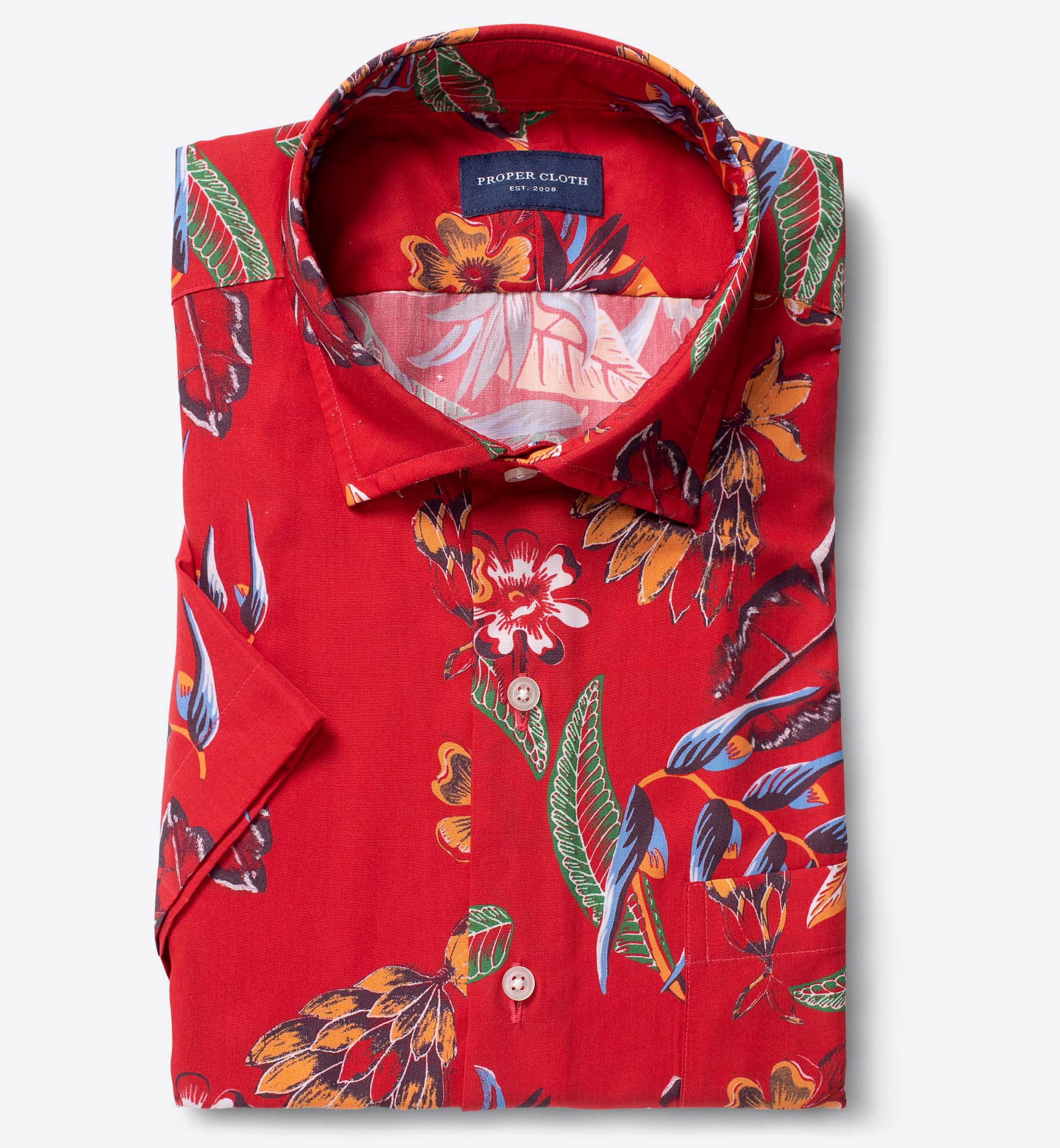 Albini Red Aloha Print Tencel Short Sleeve Shirtby Proper Cloth