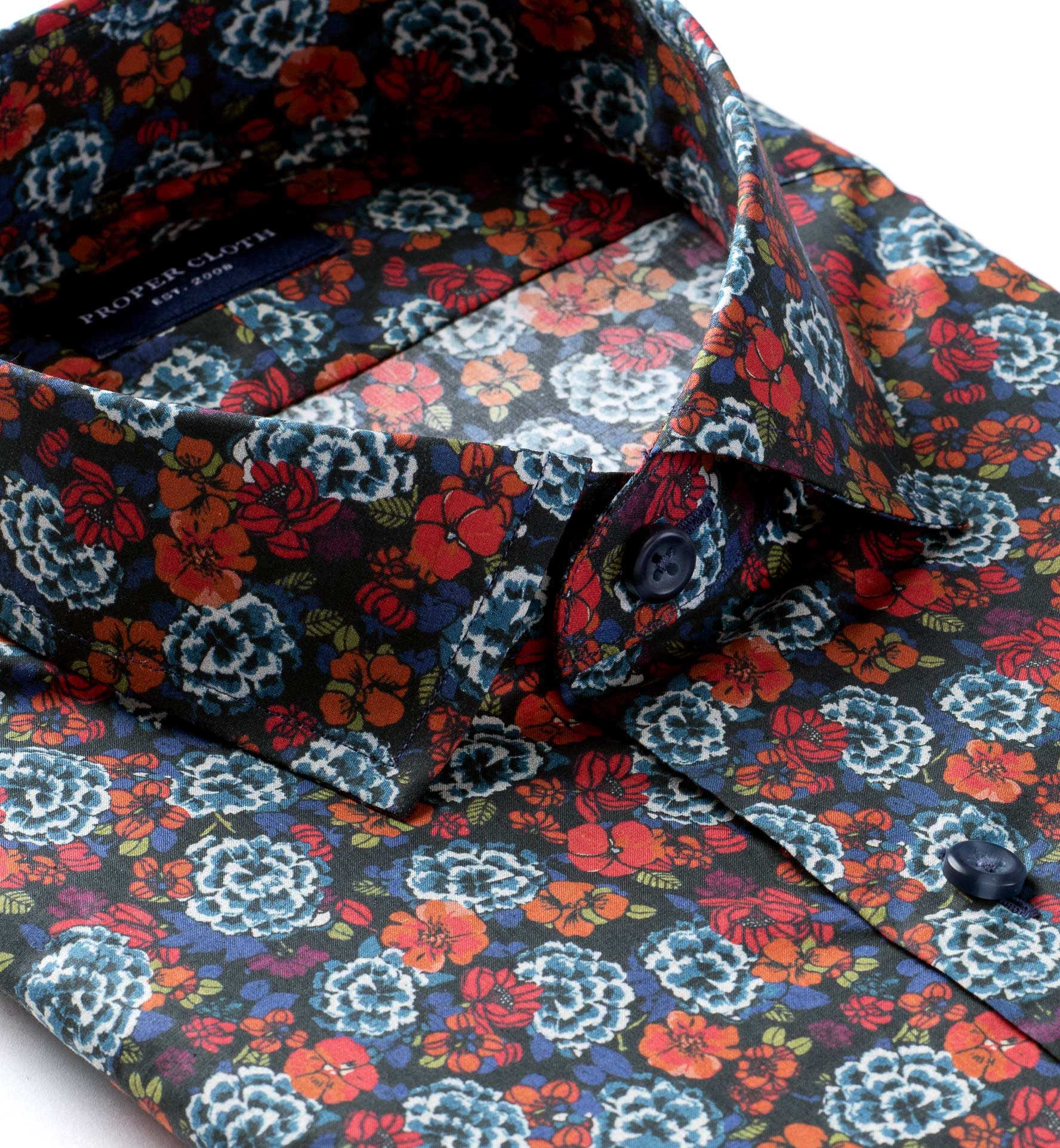 Albini Blue and Red Floral Print Tailor Made Shirt by Proper Cloth