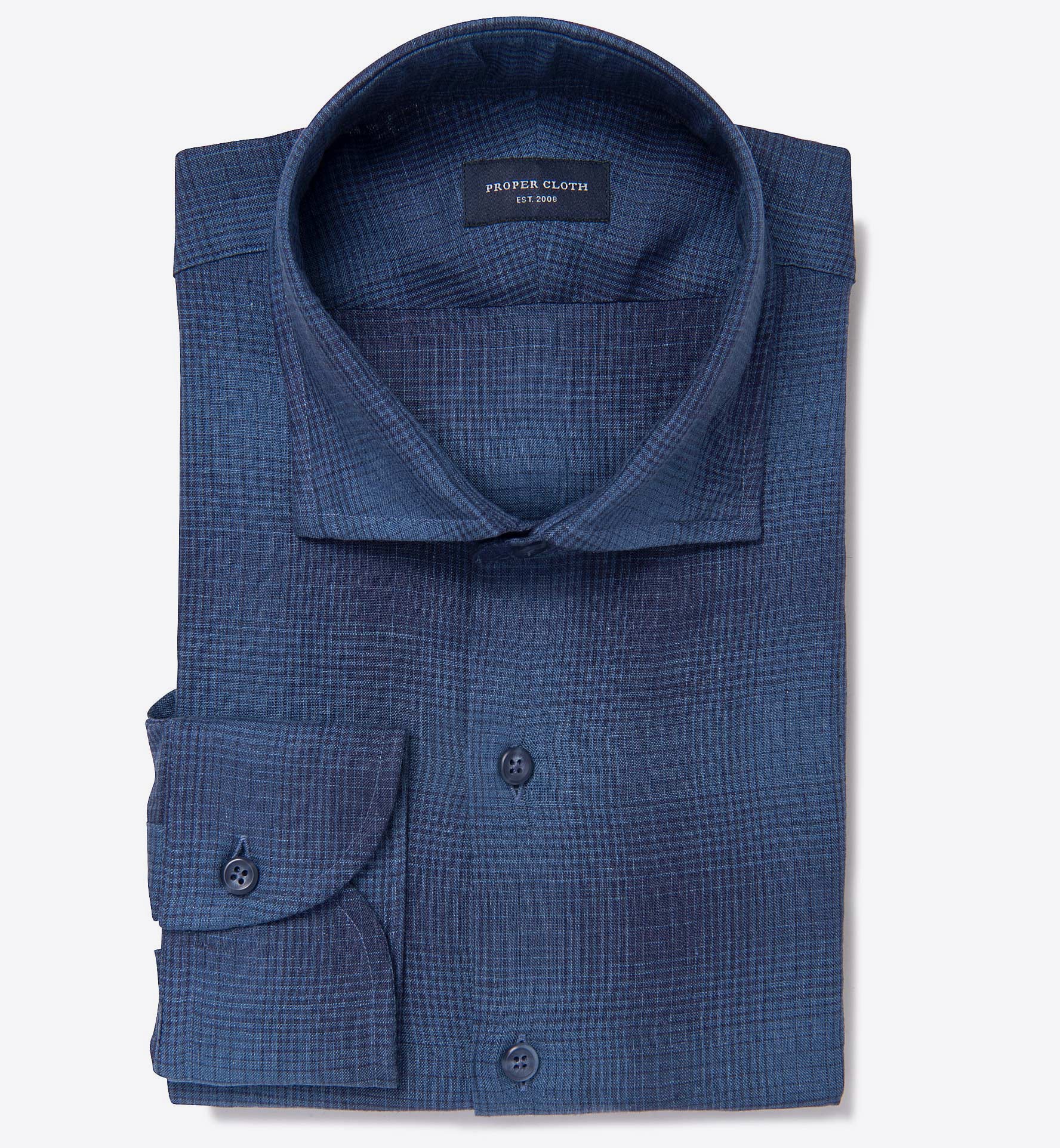 Porto Ocean Blue Ombre Plaid Linen Tailor Made Shirt by Proper Cloth