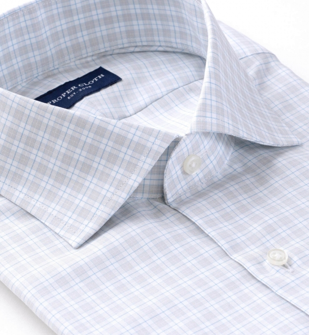 Carmine 120s Grey and Blue Small Check Men's Dress Shirt by Proper Cloth