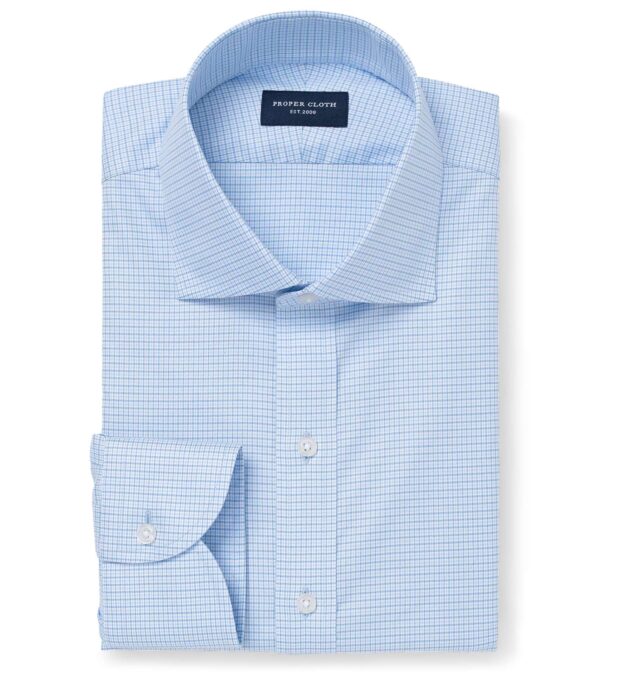 Non-Iron Supima Blue and Light Blue Houndstooth Shirt by Proper Cloth