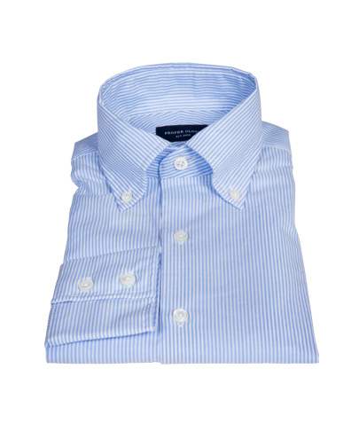Blue Cotton Linen Stripe Men's Dress Shirt 