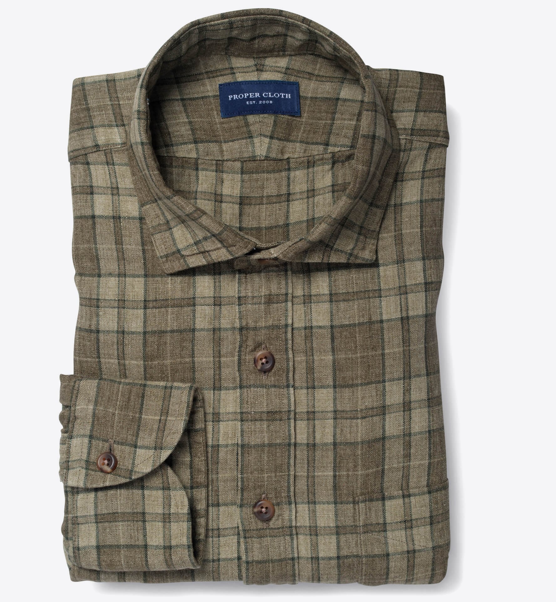 Leomaster Olive Green Plaid Linen by Proper Cloth