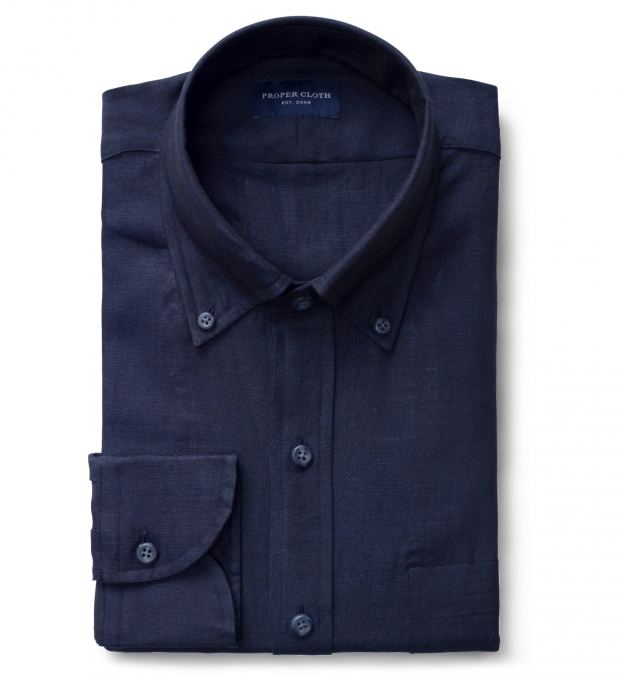 Grandi and Rubinelli Washed Navy Lightweight Linen Fitted Shirt by ...