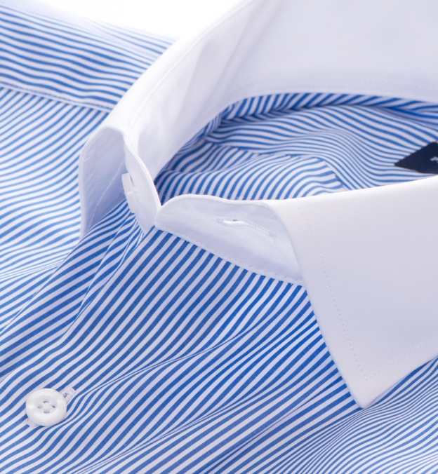 140s Blue Wrinkle-Resistant Pencil Stripe Men's Dress Shirt by Proper Cloth