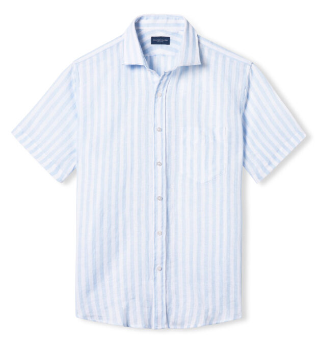 Baird McNutt Light Blue Wide Stripe Irish Linen Shirts by Proper Cloth