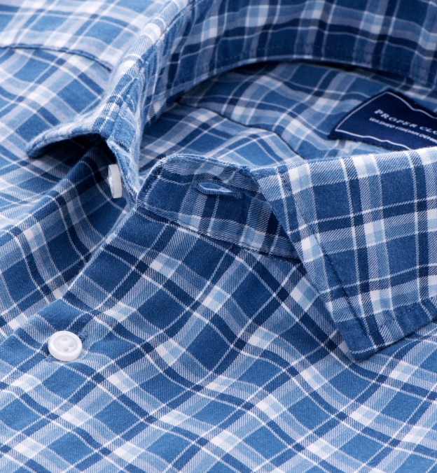Albiate Indigo Plaid Lightweight Flannel Custom Made Shirt by Proper Cloth