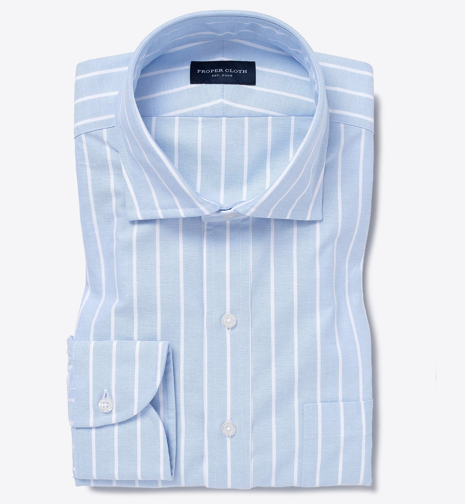 American Pima Blue Striped Heavy Oxford Short Sleeve Shirtby Proper Cloth