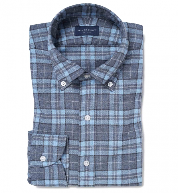 Satoyama Light Blue and Slate Plaid Flannel Fitted Dress Shirt Shirt by ...