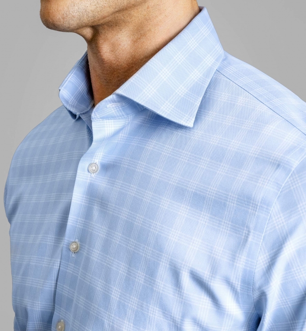 Non-Iron Stretch Light Blue End-on-End Check