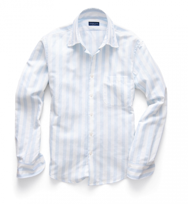 Portuguese Light Blue Wide Stripe Cotton Linen Oxford by Proper Cloth