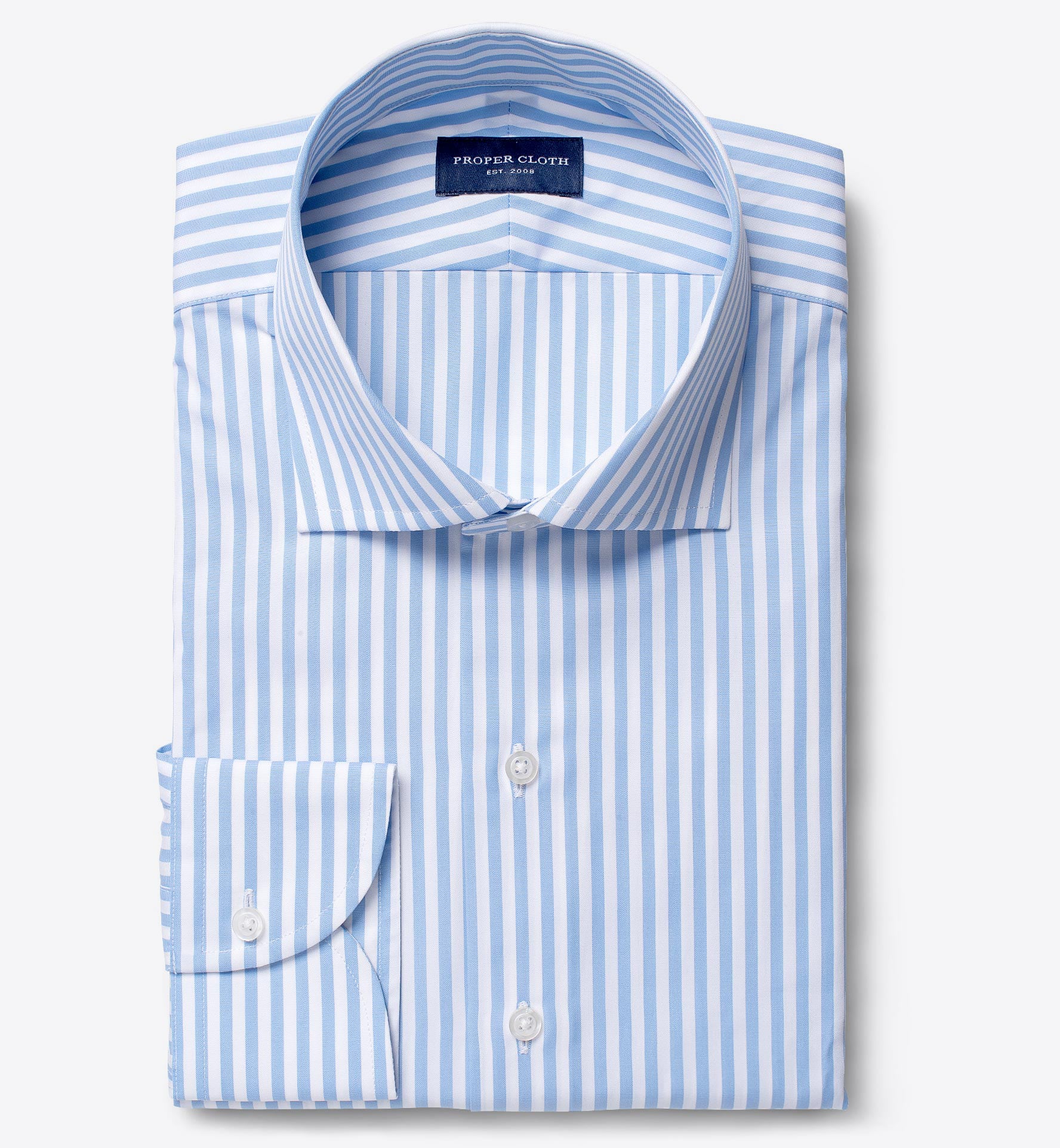Stanton 120s Light Blue Wide Bengal Stripe Men's Dress Shirt Shirt