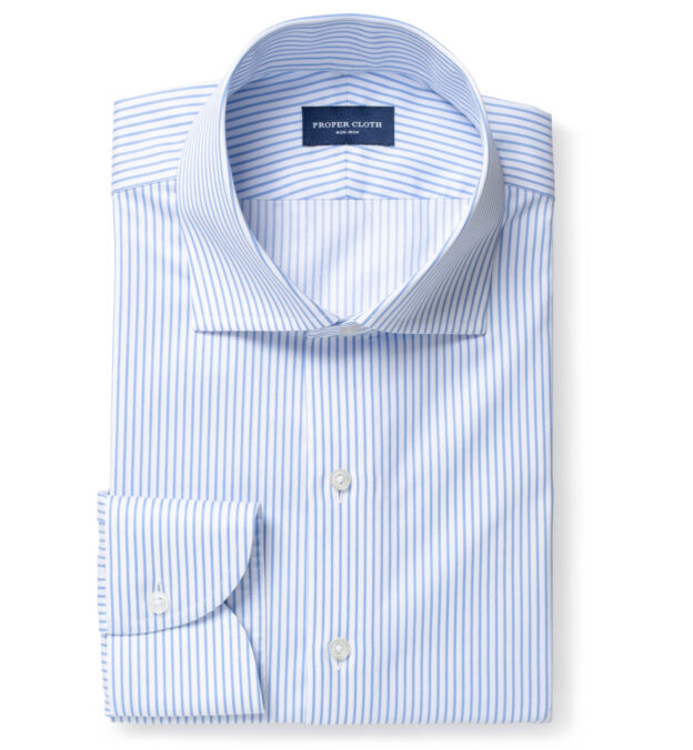 Non-Iron Supima Light Blue Stripe Tailor Made Shirt Shirt by Proper Cloth