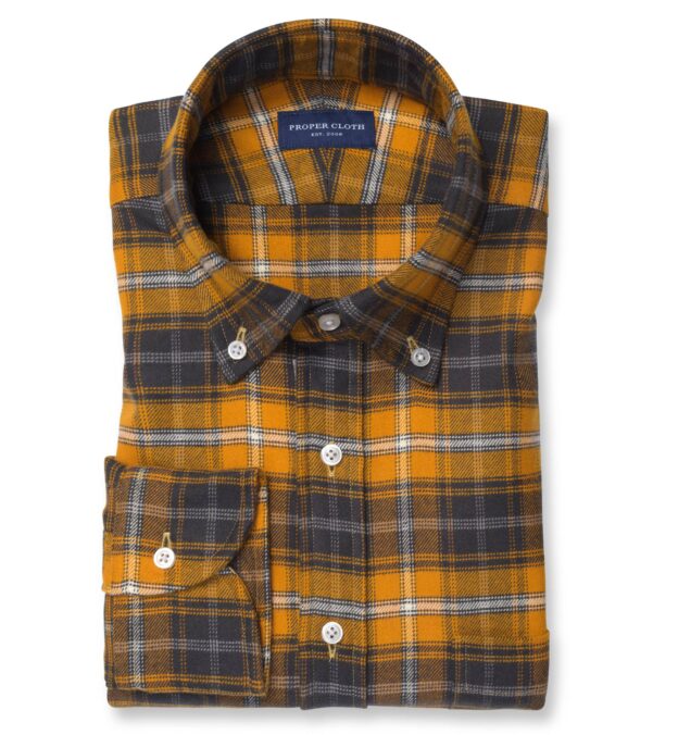 Gold and Charcoal Large Plaid Flannel