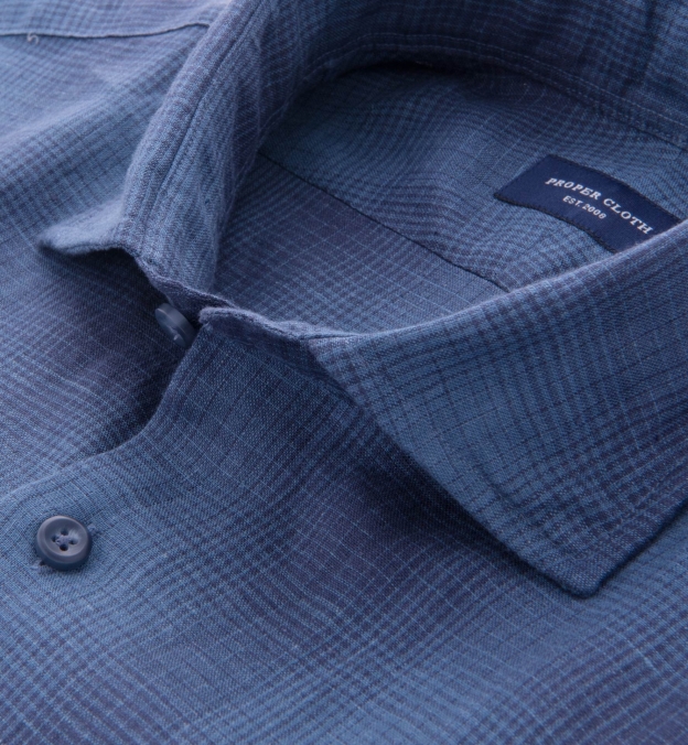 Porto Ocean Blue Ombre Plaid Linen Tailor Made Shirt by Proper Cloth