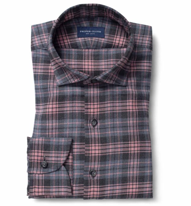 Satoyama Pink and Slate Plaid Flannel Shirt by Proper Cloth