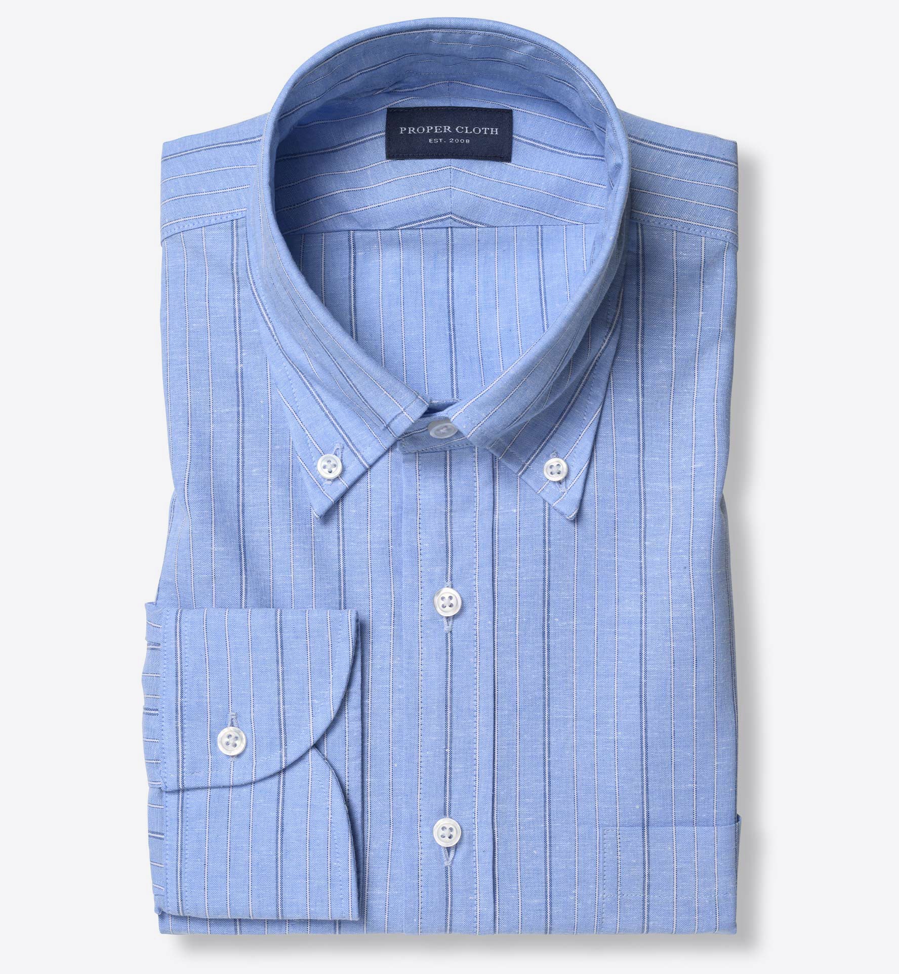 Light Blue Cotton and Linen Multi Stripe Shirt