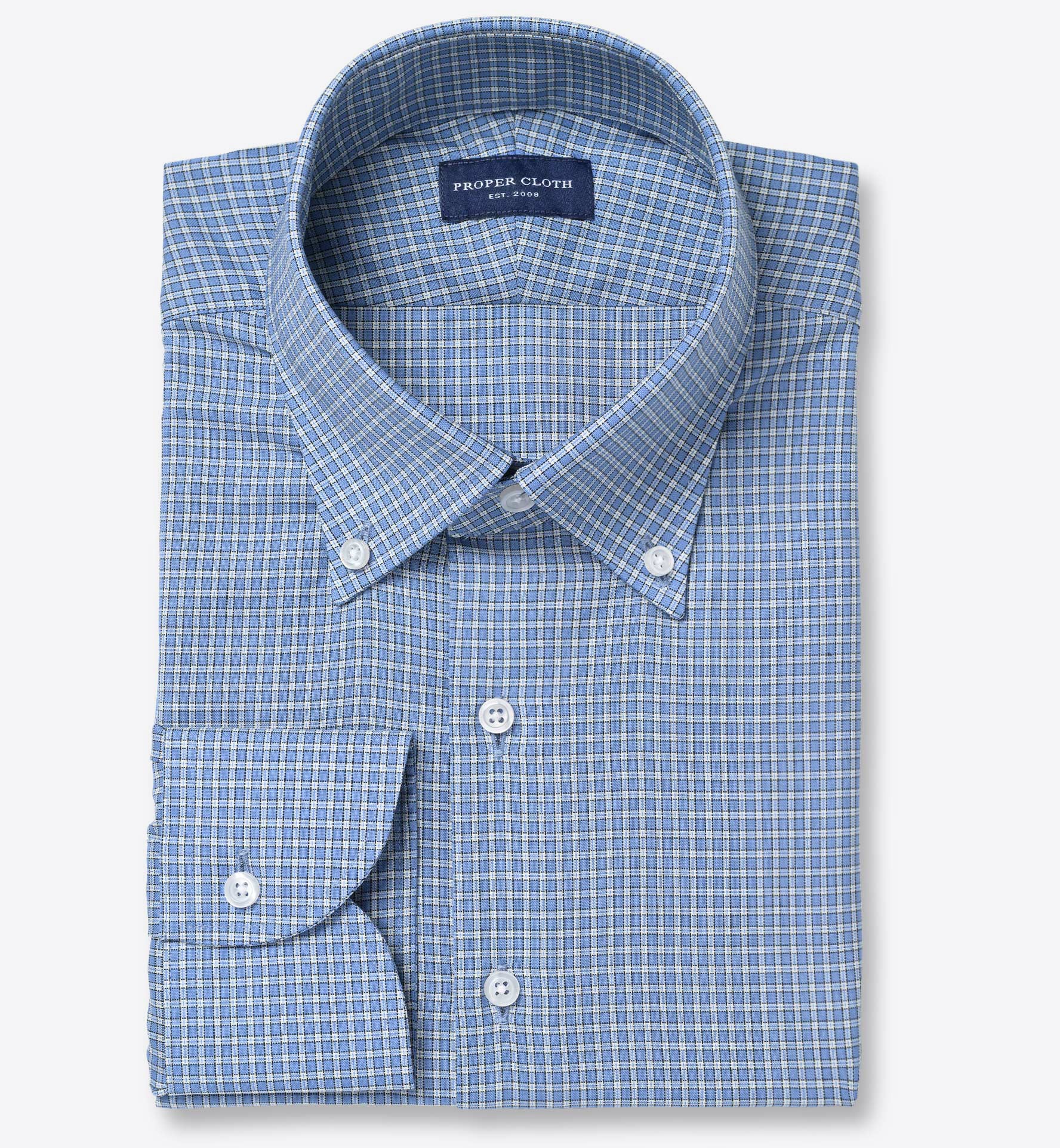 Reda Blue Small Check Merino Wool Shirt by Proper Cloth