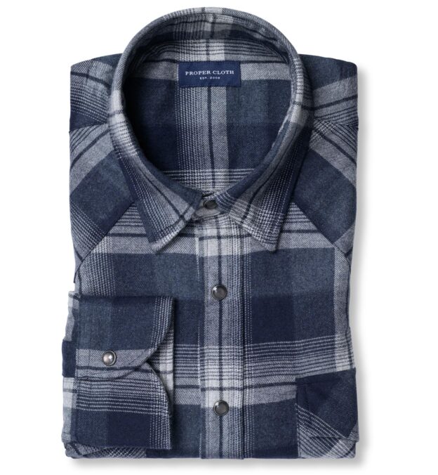 Canclini Navy and Grey Ombre Plaid Beacon Flannel
