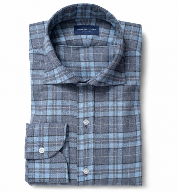 Satoyama Light Blue and Slate Plaid Flannel Fitted Shirt Shirt by ...