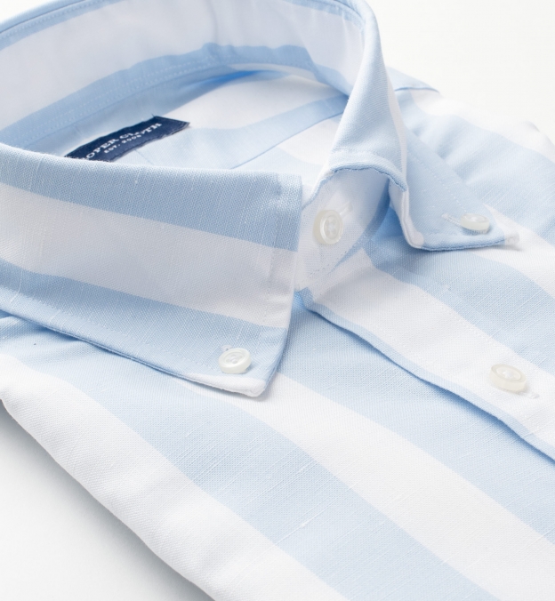 Portuguese Light Blue Extra Wide Stripe Cotton Linen Oxford Custom ...