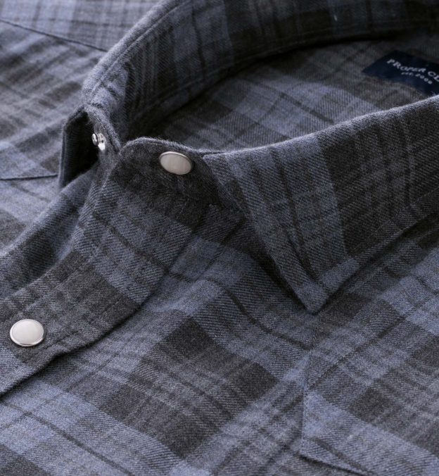 Satoyama Charcoal and Slate Plaid Flannel Custom Made Shirt by Proper Cloth
