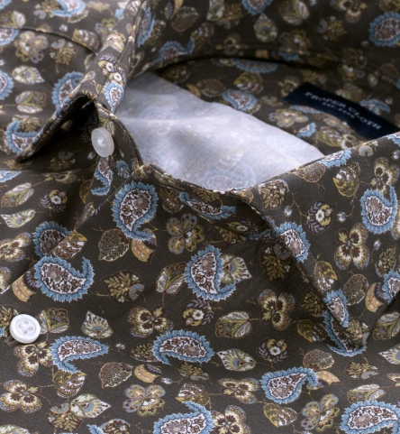Albini Fatigue and Light Blue Paisley Print Custom Dress Shirt by ...