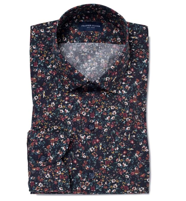 Albini Navy Digital Floral Print Custom Dress Shirt Shirt by Proper Cloth