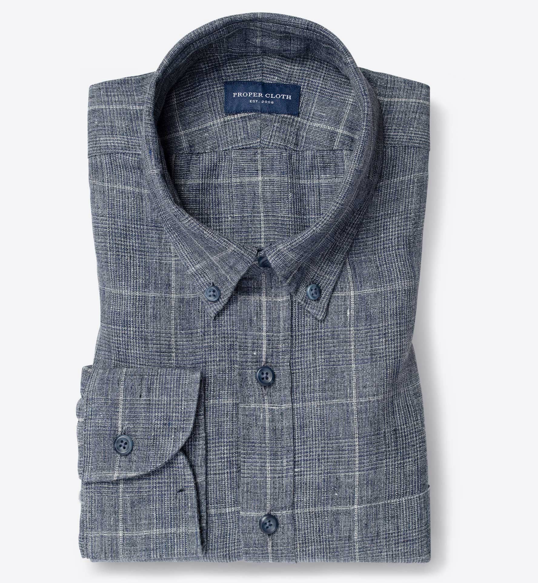 Tessuti di Sondrio Washed Slate Blue Delave Plaid Linen by Proper Cloth