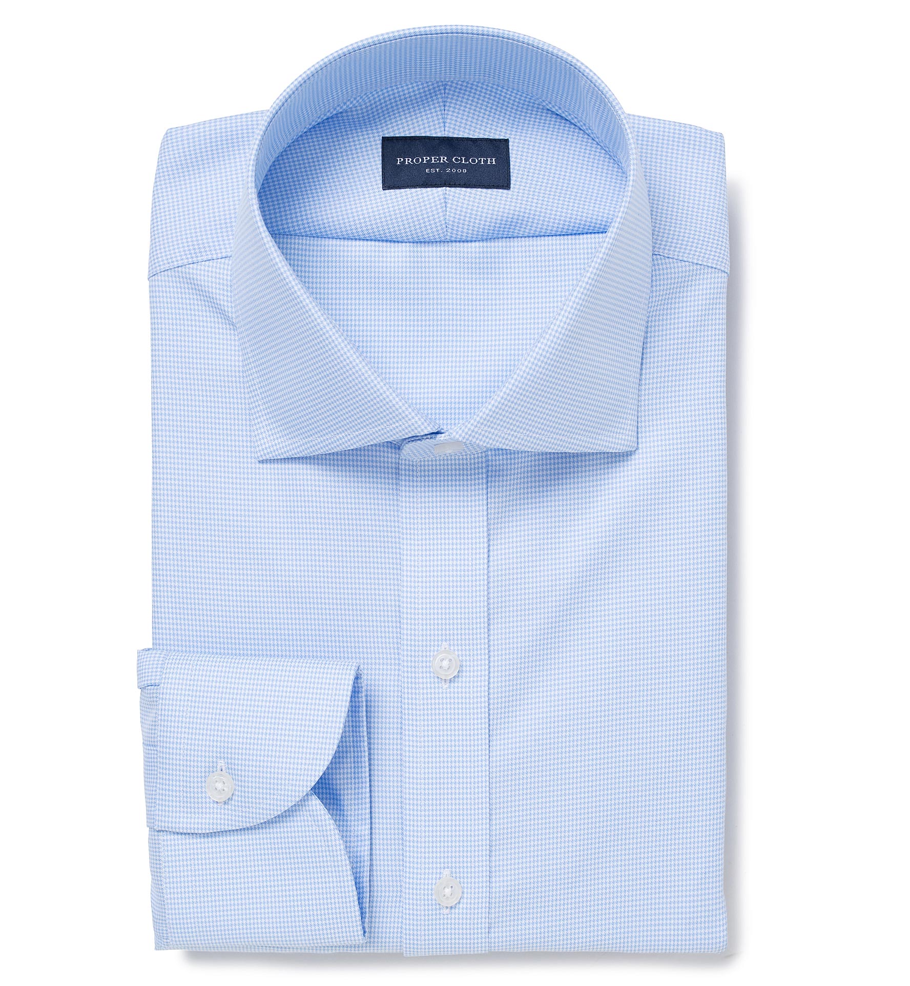 Mayfair Wrinkle-Resistant Light Blue Houndstooth Custom Made Shirt by ...
