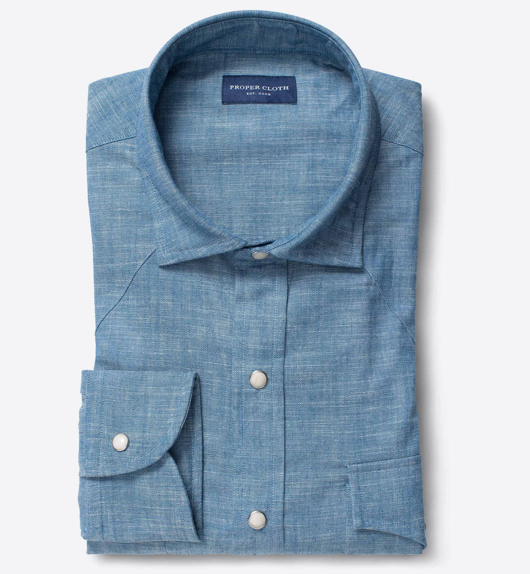 Japanese Light Indigo Slub Chambray Men's Dress Shirt by Proper Cloth