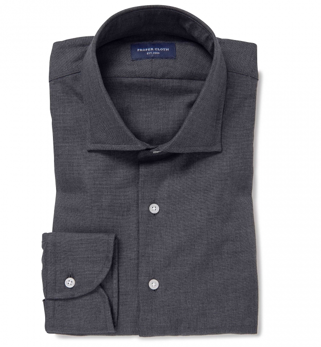 Thomas Mason Charcoal Cotton and Linen Melange Twill Fitted Dress Shirt ...